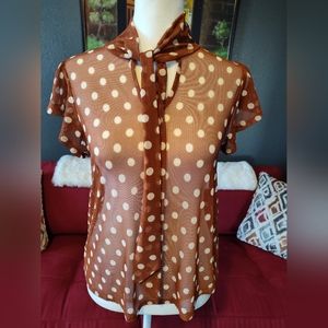 Daily Special Polkadot Sheer blouse Size Small Burnt Orange